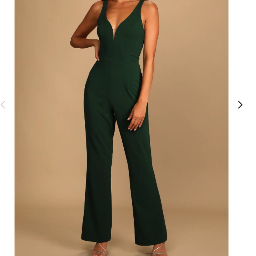 Lulus Instant Icon Dark Green V-Neck Sleeveless Jumpsuit